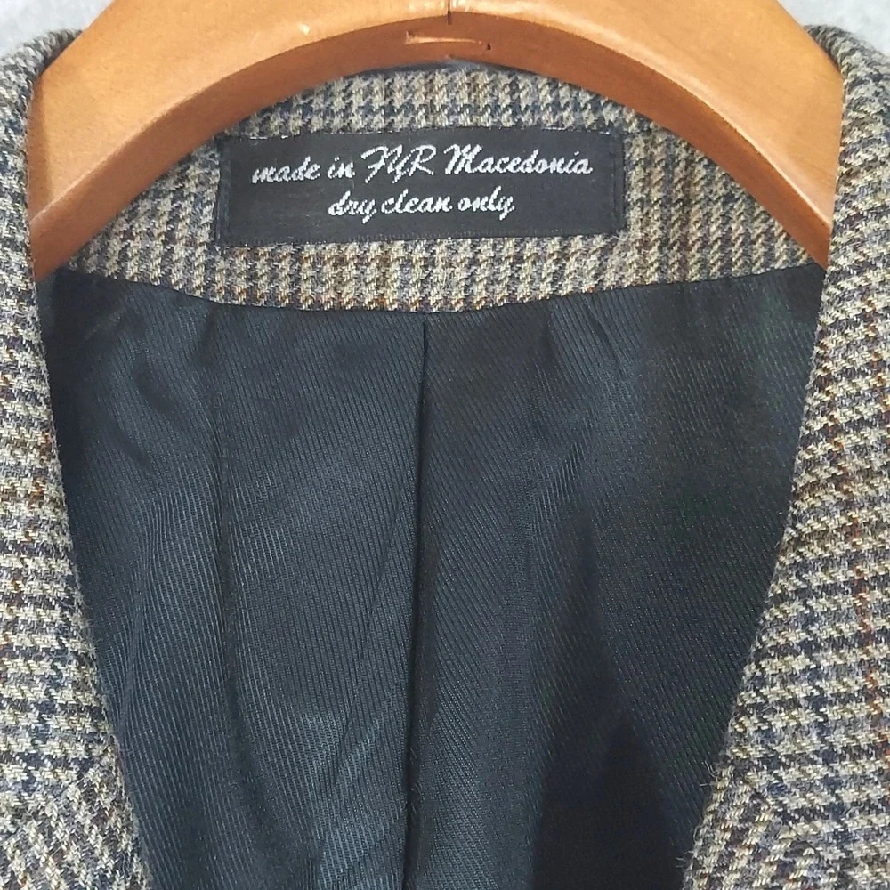 Vtg Andrew Fezza Silk Worsted Wool Sport Coat Blazer 42R Brown Houndstooth Check